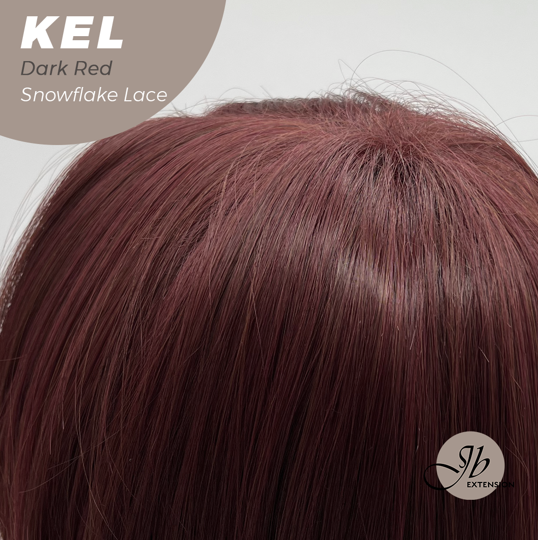 JBEXTENSION 22 Inches Dark Red Pre-Cut Snowflake Lace Frontlace Glueless Wig KEL DARK RED【PERMATEASE】【BENDY EAR TABS】- M/L