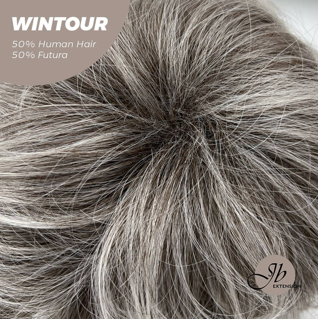 HOT OF SEASON -Pixie Cut Silver Half Real Human Hair Half Futura Fiber Fashion Women Wig WINTOUR