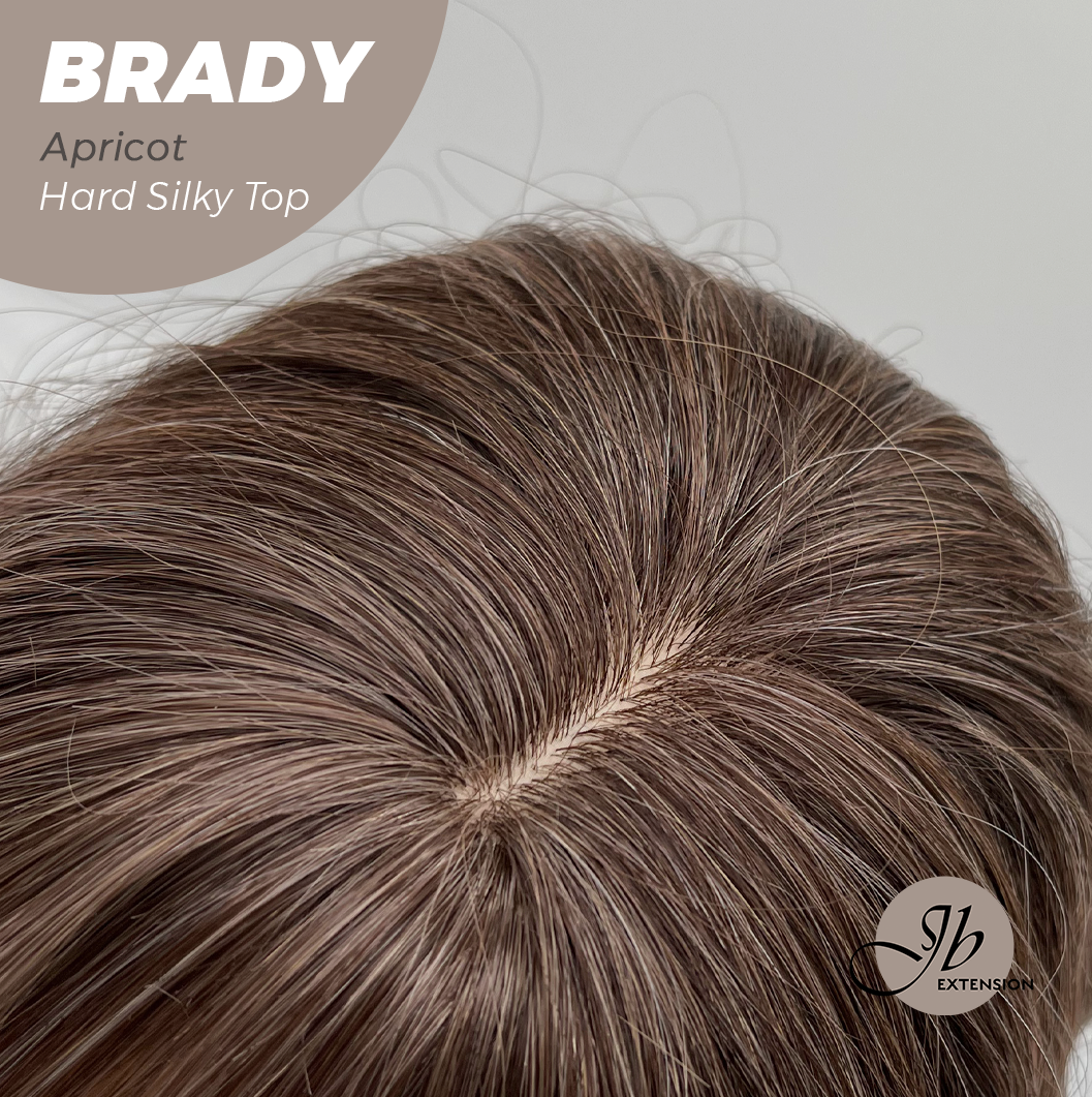 JBEXTENSION 12 Inches Scalpiana Wave Apricot 3.5X4 Hard Silky Top Natural Scalp Effect Wig with Bang BRADY APRICOT