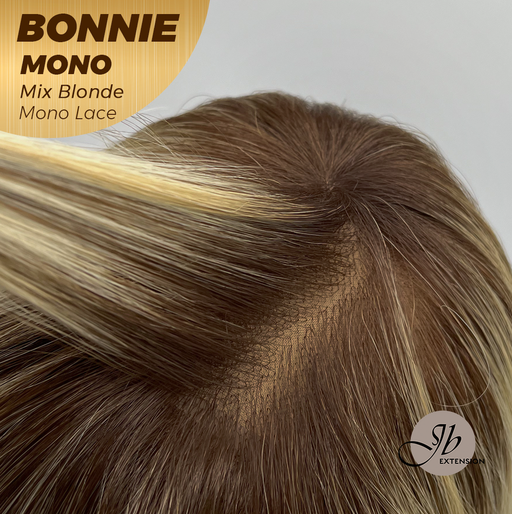 [PRE-ORDER] HOT OF SEASON - BONNIE MONO MIX BLONDE Full Monofilament Handmade Full Lace Full Hand Tied Wig 12 Inches Mix Blonde With Dark Root Mono Lace Handmade Futura Fiber Glueless Wig BONNIE MONO MIX BLONDE【BENDY EAR TABS】