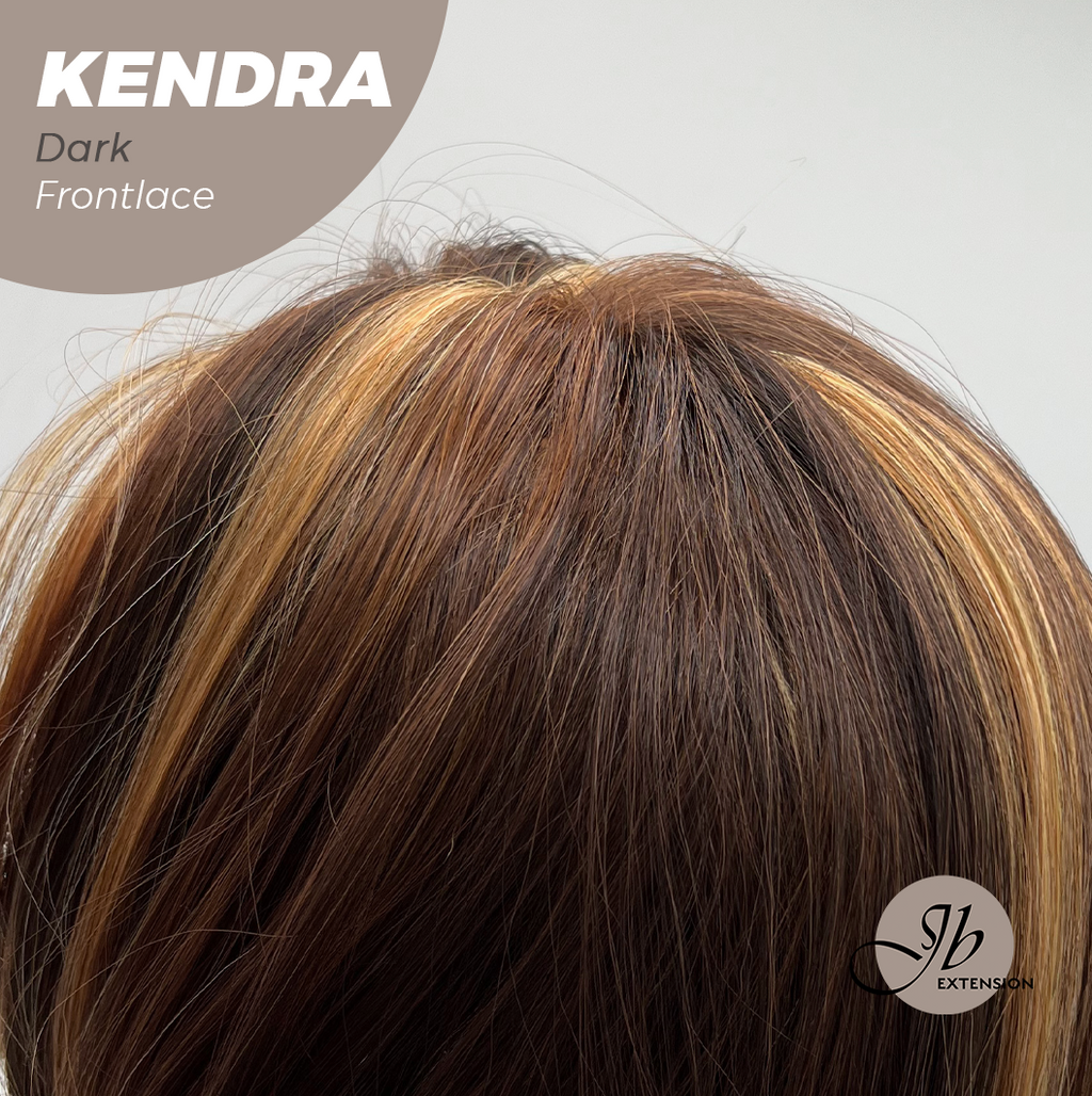 JBEXTENSION 16 Inches Dark Auburn Highlight Pre-Cut Frontlace Glueless Wig KENDRA DARK