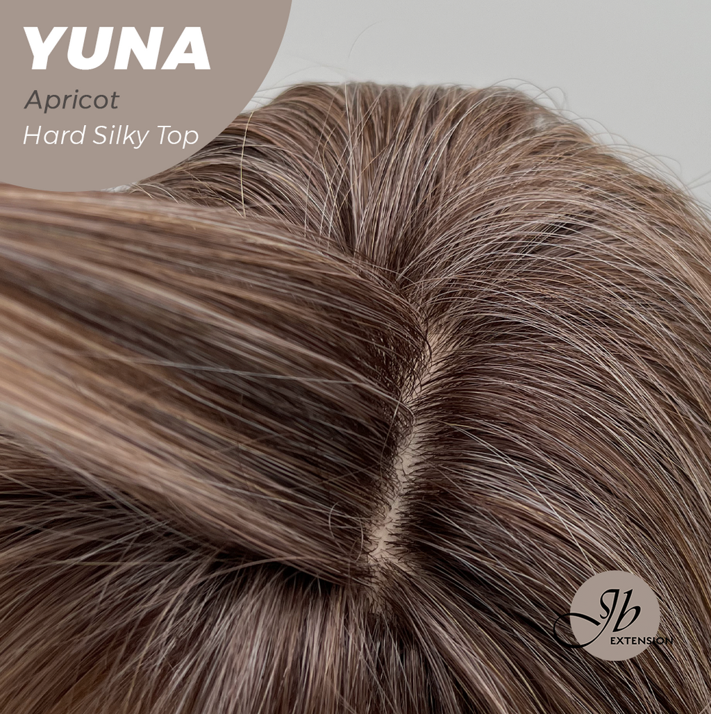 JBEXTENSION 12 Inches Scalpiana Apricot 3.5X4 Hard Silky Top Natural Scalp Effect Women Wig With Bangs YUNA APRICOT