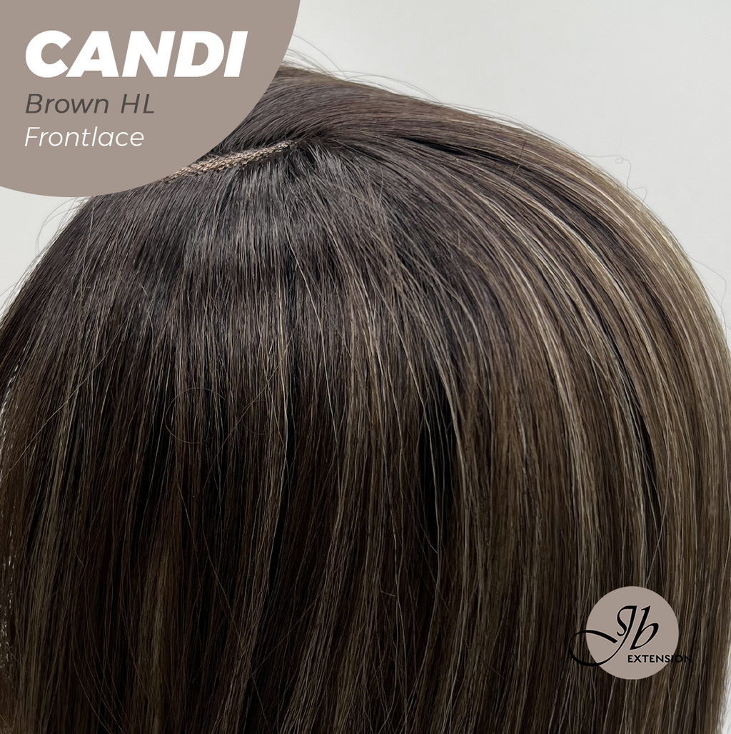 JBEXTENSION 20 Inches Brown Highlight Pre-Cut Side Part Frontlace Glueless Wig CANDI BROWN HIGHLIGHT