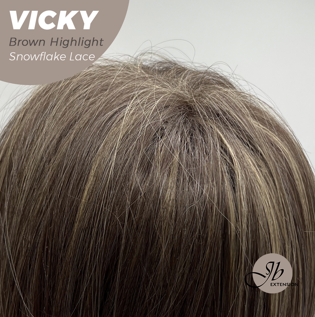 JBEXTENSION 20 Inches Dark Brown with Highlight Pre-Cut Snowflake Lace Frontlace Glueless Wig VICKY BROWN HIGHLIGHT【PERMATEASE】【BENDY EAR TABS】- S/M