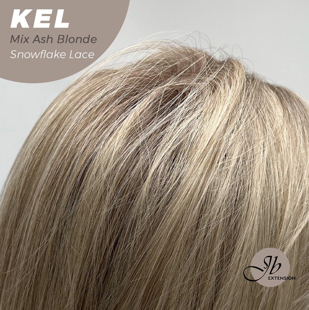 JBEXTENSION 22 Inches Mix Ash Blonde Pre-Cut Snowflake Lace Frontlace Glueless Wig KEL MIX ASH BLONDE【PERMATEASE】【BENDY EAR TABS】- M/L