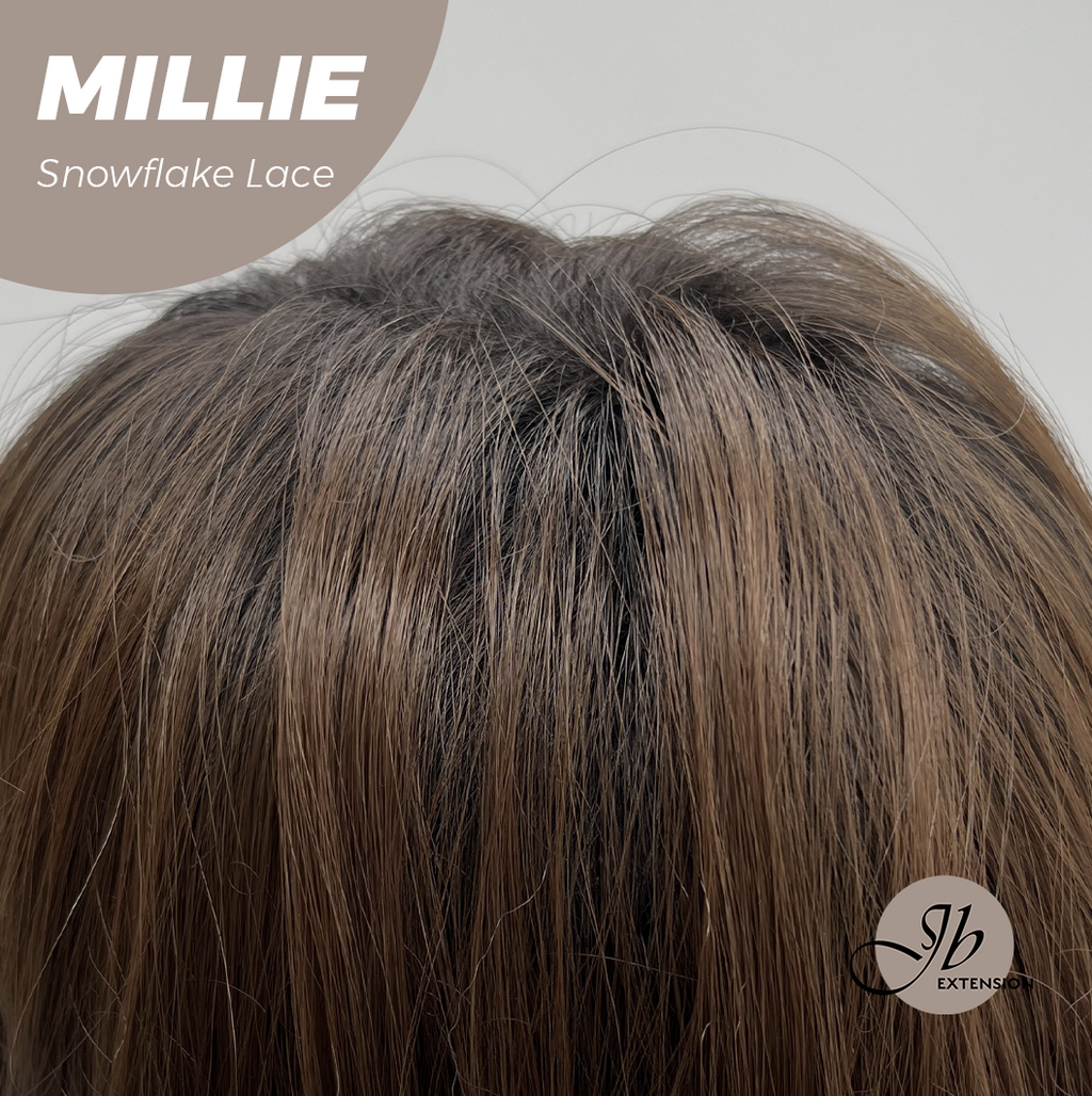 JBEXTENSION 16 Inches Mocha Pre-Cut Snowflake Lace Frontlace Glueless Wig MILLIE SNOWFLAKE【PERMATEASE】【BENDY EAR TABS】
