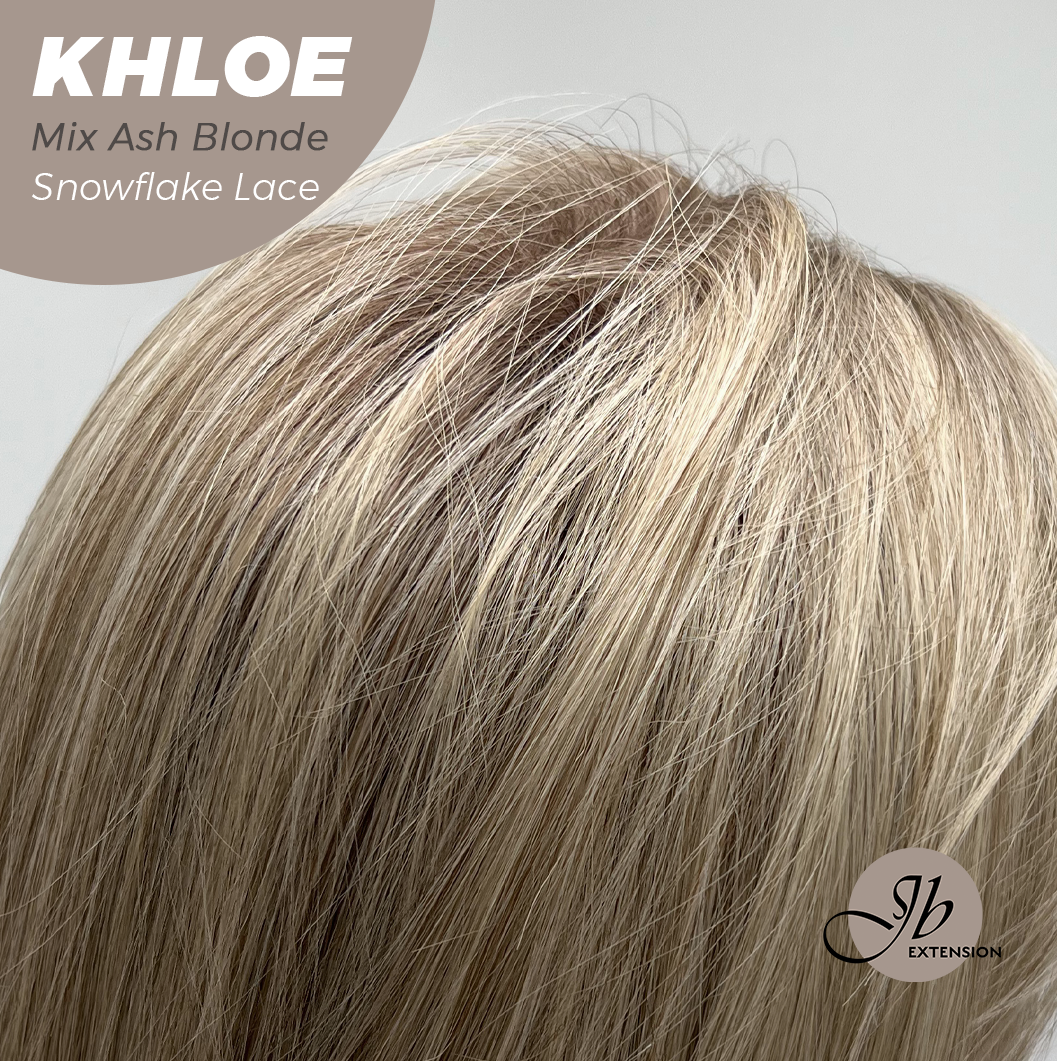 JBEXTENSION 12 Inches Bob Cut Mix Ash Blonde Pre-Cut Snowflake Lace Frontlace Glueless Wig KHLOE MIX ASH BLONDE【PERMATEASE】【BENDY EAR TABS】- M/L