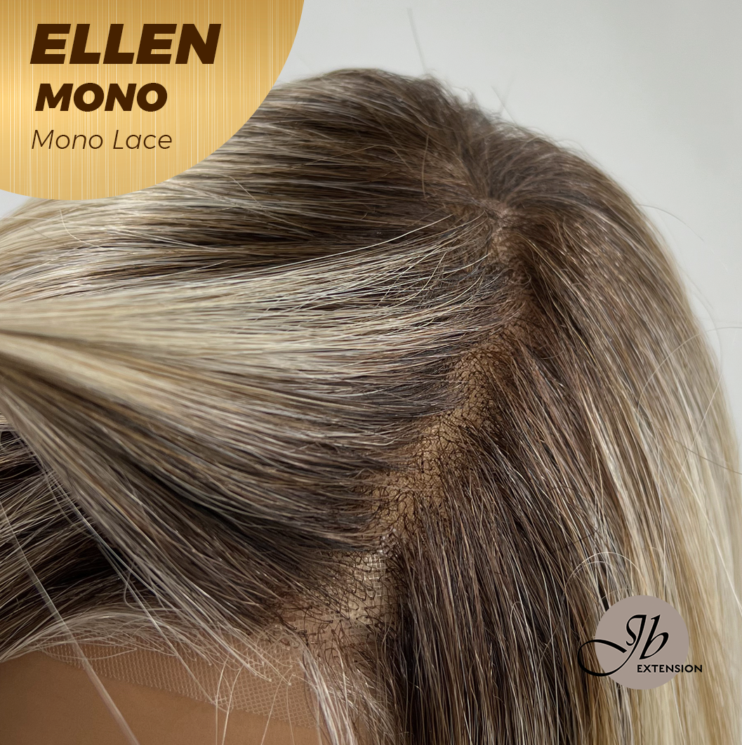 JBEXTENSION ELLEN MONO Full Monofilament Handmade Full Lace Full Hand Tied Wig 12 Inches Blonde Mono Lace Handmade Futura Fiber Wig Glueless Wig ELLEN MONO【BENDY EAR TABS】
