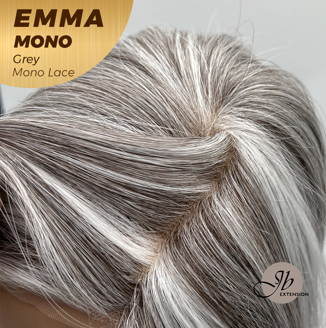 JBEXTENSION EMMA MONO Monofilament Handmade Wig 6X5 Full Monofilament Hand Tied Top Wig 14 Inches Grey Mono Lace Wig With Anti-slip Silicone Strips Glueless Wig EMMA MONO GREY【BENDY EAR TABS】