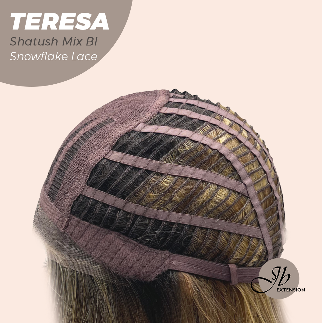 JBEXTENSION 18 Inches Shatush Mix Blonde Pre-Cut Snowflake Lace Frontlace Glueless Wig TERESA SHATUSH MIX BLONDE【PERMATEASE】【BENDY EAR TABS】- S/M
