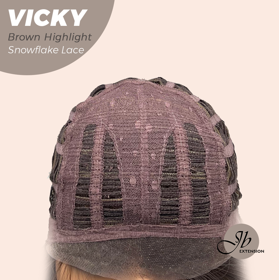 JBEXTENSION 20 Inches Dark Brown with Highlight Pre-Cut Snowflake Lace Frontlace Glueless Wig VICKY BROWN HIGHLIGHT【PERMATEASE】【BENDY EAR TABS】- S/M