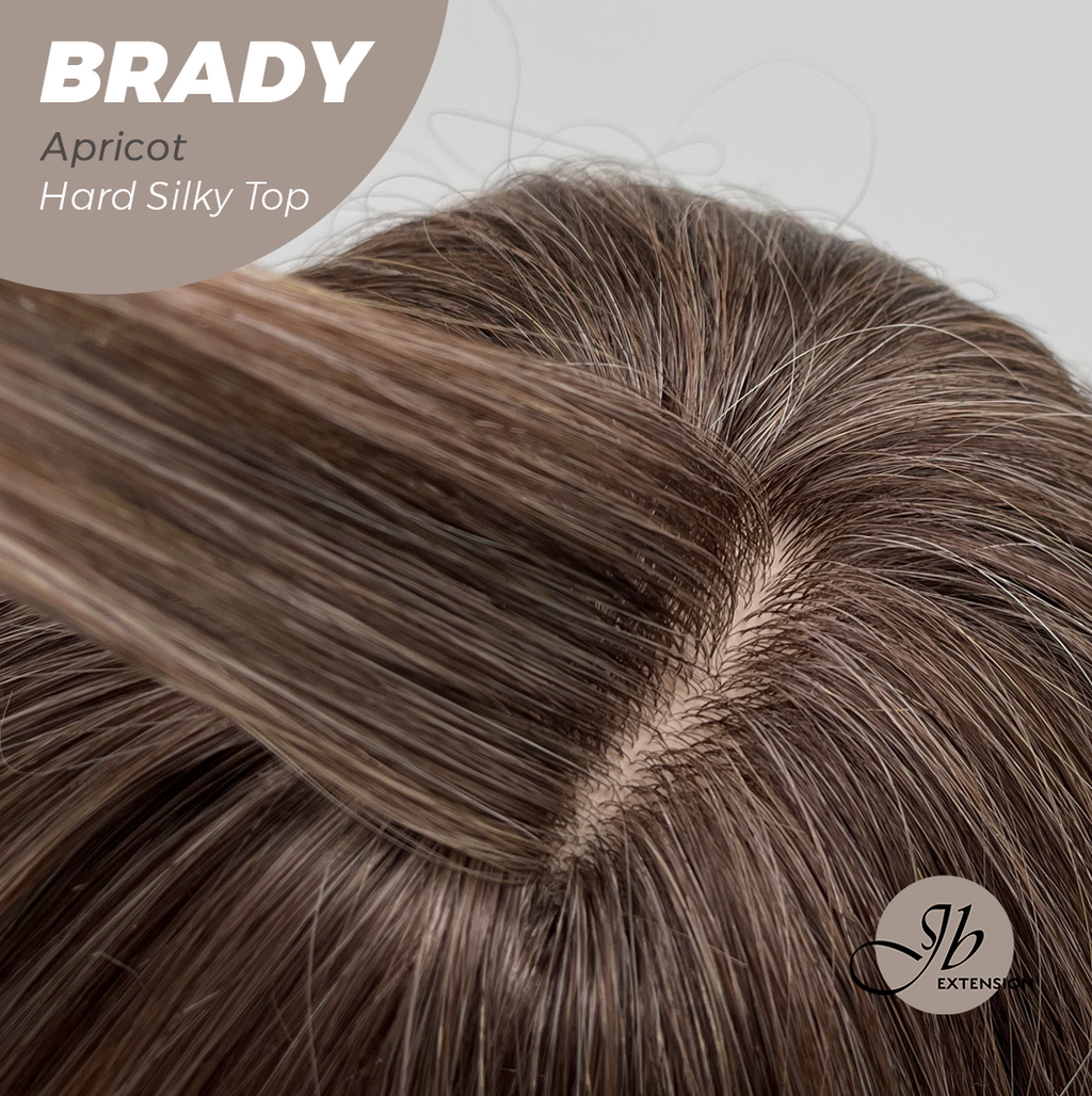 JBEXTENSION 12 Inches Scalpiana Wave Apricot 3.5X4 Hard Silky Top Natural Scalp Effect Wig with Bang BRADY APRICOT