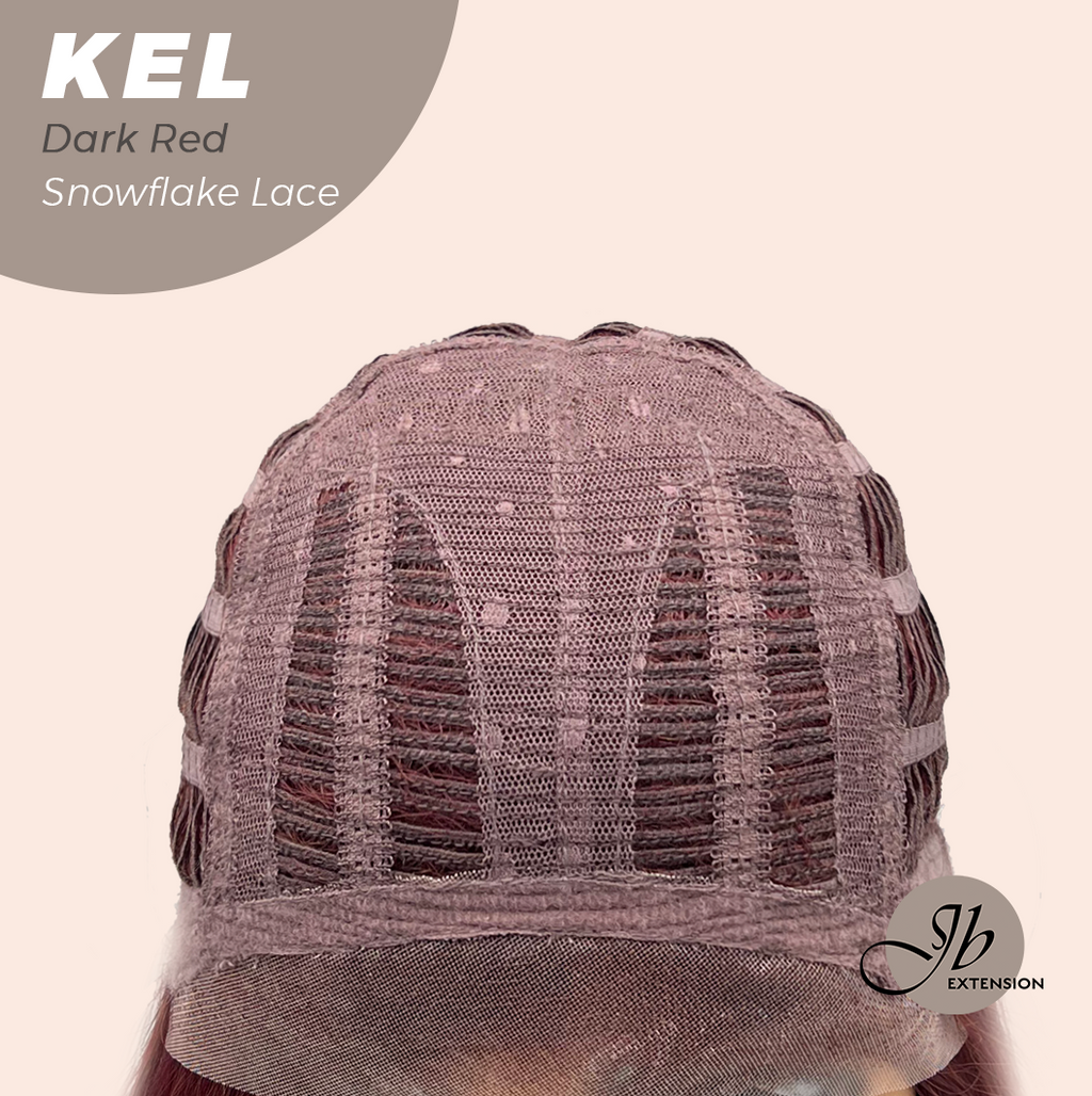 JBEXTENSION 22 Inches Dark Red Pre-Cut Snowflake Lace Frontlace Glueless Wig KEL DARK RED【PERMATEASE】【BENDY EAR TABS】- M/L