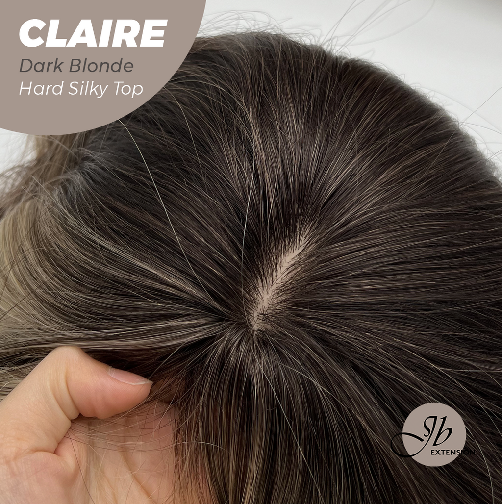 JBEXTENSION 22 Inches Scalpiana Dark Blonde 3.5X4 Hard Silky Top Natural Scalp Effect Women Wig With Bangs CLAIRE SILKY TOP DARK BLONDE
