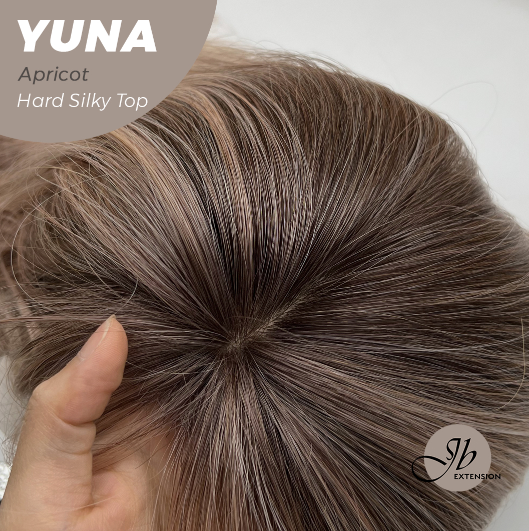 JBEXTENSION 12 Inches Scalpiana Apricot 3.5X4 Hard Silky Top Natural Scalp Effect Women Wig With Bangs YUNA APRICOT