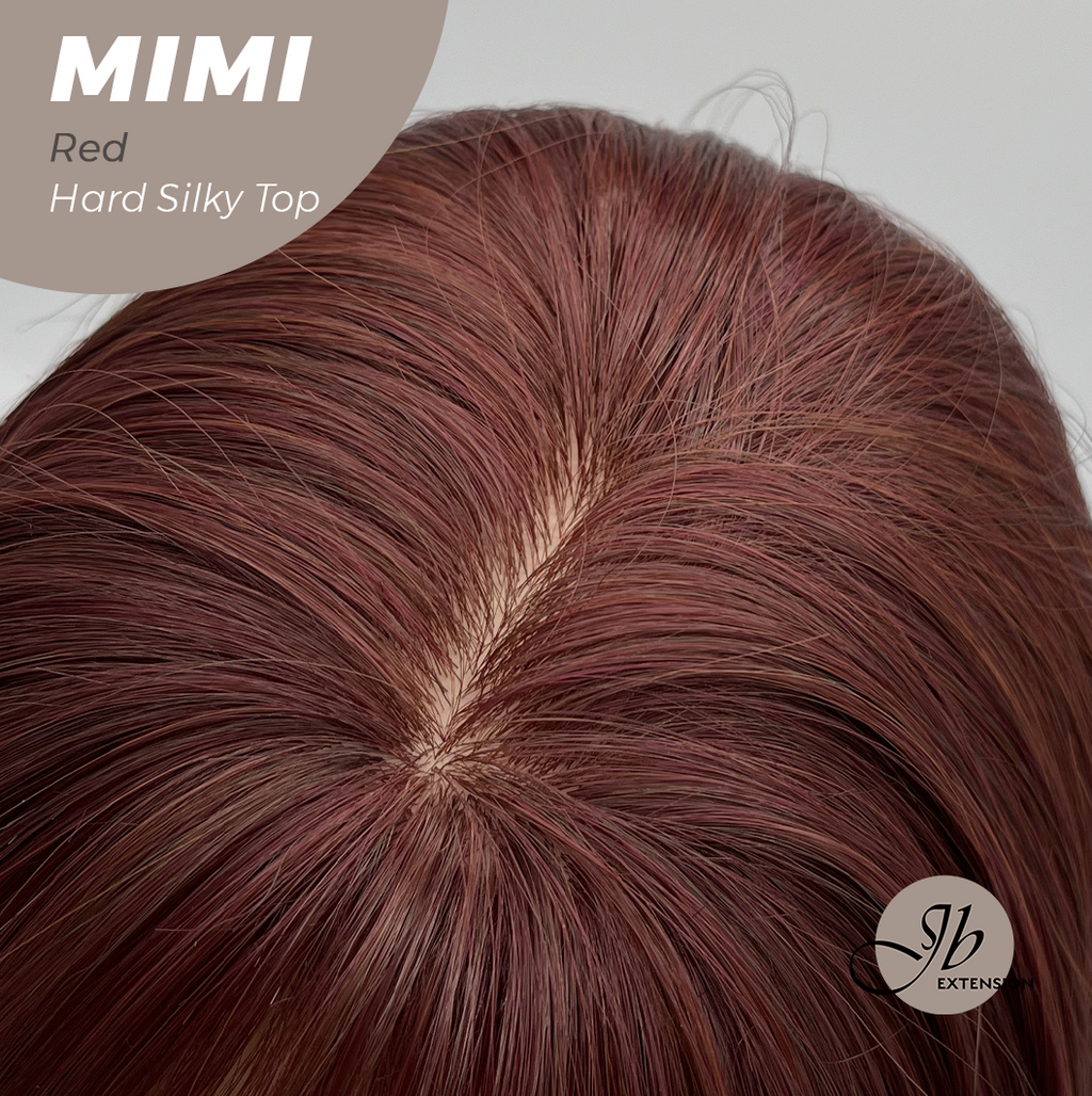 JBEXTENSION 16 Inches Scalpiana 3.5X4 Hard Silky Top Natural Scalp Effect Red Body Wave Wig With Bangs Wig MIMI SILK TOP RED