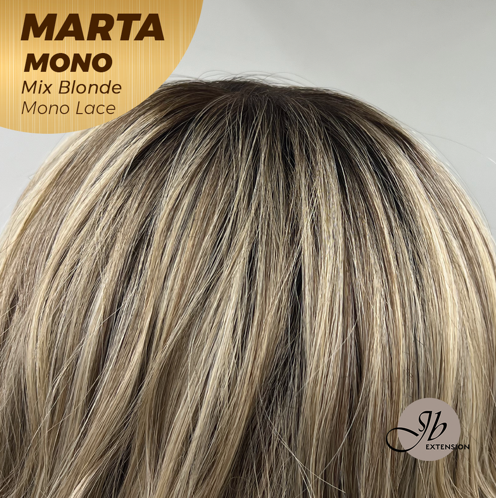 JBEXTENSION MARTA MONO MIX BLONDE Monofilament Handmade Wig 6X5 Full Monofilament Hand Tied Top Wig 10 Inches Mix Blonde Mono Lace Handmade Futura Fiber Wig With Anti-slip Silicone Strips Glueless Wig MARTA MONO MIX BLONDE【BENDY EAR TABS】
