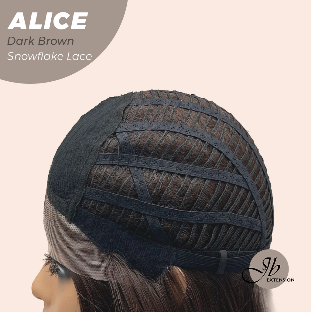 JBEXTENSION 12 Inches Dark Brown Pre-Cut Side Part Snowflake Lace Frontlace Glueless Wig ALICE DARK BROWN【BENDY EAR TABS】- M/L