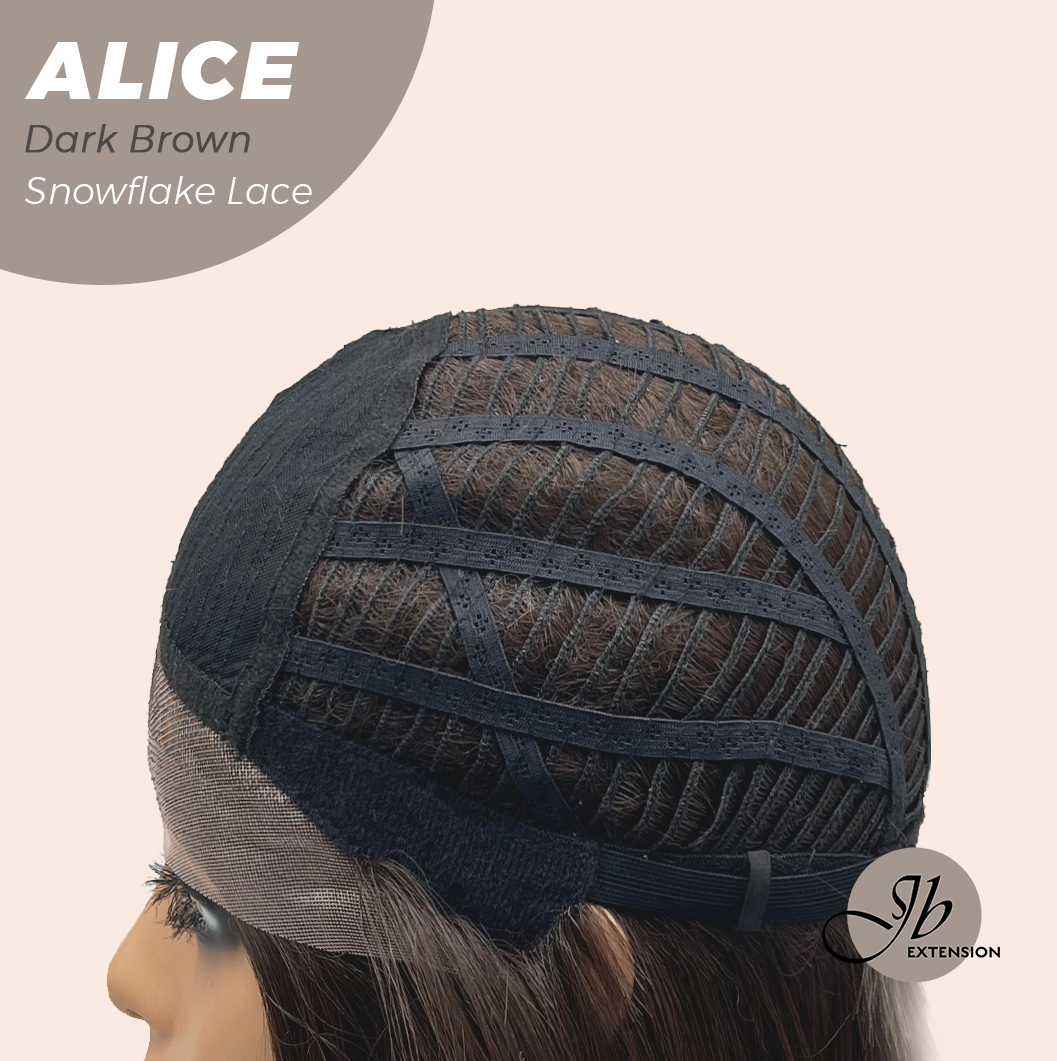 JBEXTENSION 12 Inches Dark Brown Pre-Cut Side Part Snowflake Lace Frontlace Glueless Wig ALICE DARK BROWN【BENDY EAR TABS】- M/L