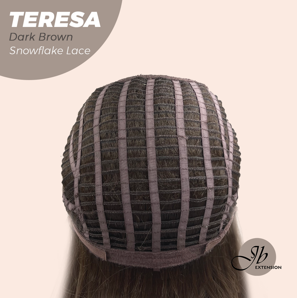 JBEXTENSION 18 Inches Dark Brown Pre-Cut Snowflake Lace Frontlace Glueless Wig TERESA【PERMATEASE】【BENDY EAR TABS】-M/L