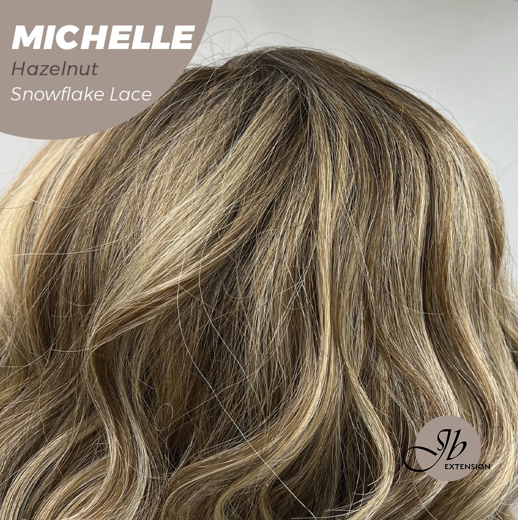 JBEXTENSION 10 Inches Hazelnut Blonde Highlight Pre-Cut Side Part Snowflake Lace Frontlace Glueless Wig MICHELLE HAZELNUT【BENDY EAR TABS】