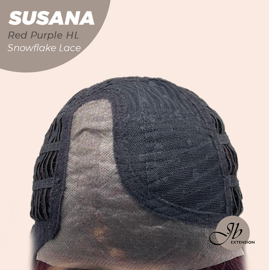JBEXTENSION 9 Inches Red Purple Highlight Pre-Cut Side Part Snowflake Lace Frontlace Glueless Wig SUSANA RED PURPLE HIGHLIGHT【BENDY EAR TABS】