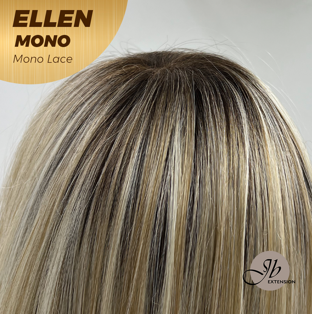 JBEXTENSION ELLEN MONO Full Monofilament Handmade Full Lace Full Hand Tied Wig 12 Inches Blonde Mono Lace Handmade Futura Fiber Wig Glueless Wig ELLEN MONO【BENDY EAR TABS】