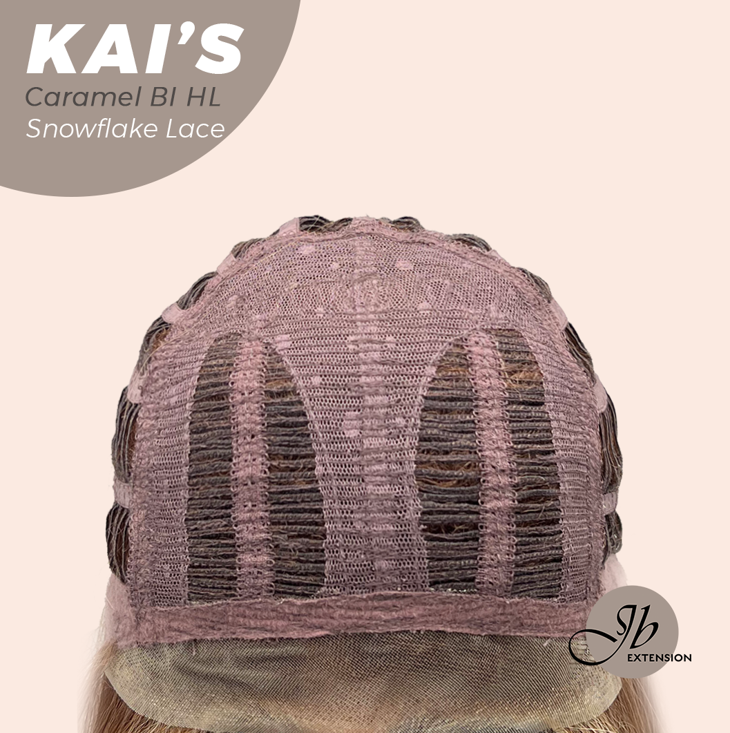 JBEXTENSION 18 Inches Caramel Blonde Highlight Pre-Cut Snowflake Lace Frontlace Glueless Wig KAI'S CARAMEL BLONDE HIGHLIGHT【PERMATEASE】【BENDY EAR TABS】