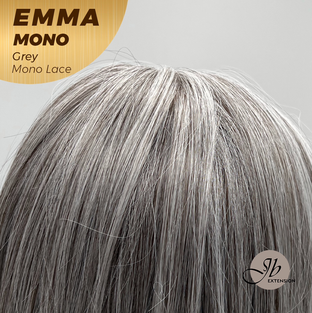JBEXTENSION EMMA MONO Monofilament Handmade Wig 6X5 Full Monofilament Hand Tied Top Wig 14 Inches Grey Mono Lace Wig With Anti-slip Silicone Strips Glueless Wig EMMA MONO GREY【BENDY EAR TABS】