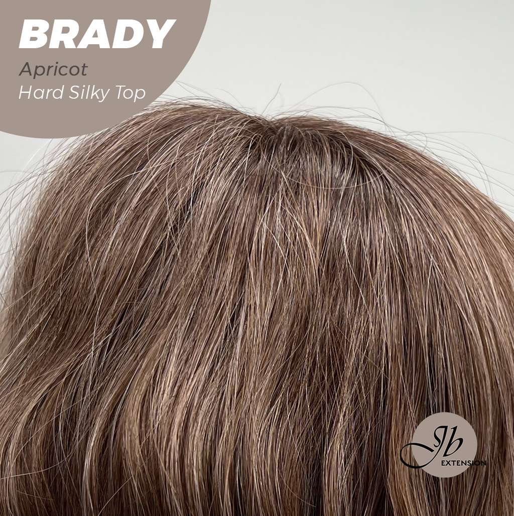 JBEXTENSION 12 Inches Scalpiana Wave Apricot 3.5X4 Hard Silky Top Natural Scalp Effect Wig with Bang BRADY APRICOT