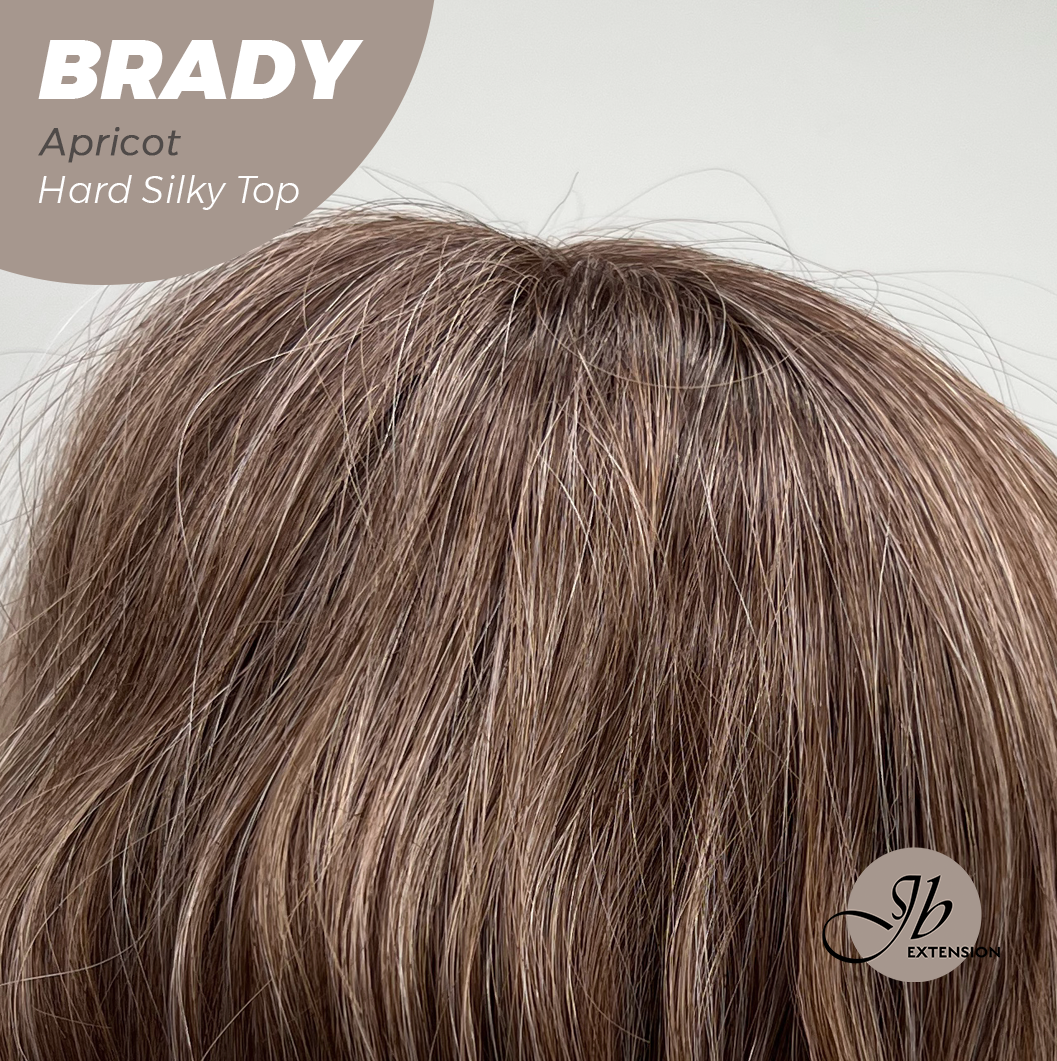 JBEXTENSION 12 Inches Scalpiana Wave Apricot 3.5X4 Hard Silky Top Natural Scalp Effect Wig with Bang BRADY APRICOT