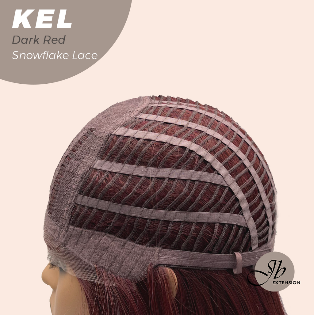 JBEXTENSION 22 Inches Dark Red Pre-Cut Snowflake Lace Frontlace Glueless Wig KEL DARK RED【PERMATEASE】【BENDY EAR TABS】- M/L