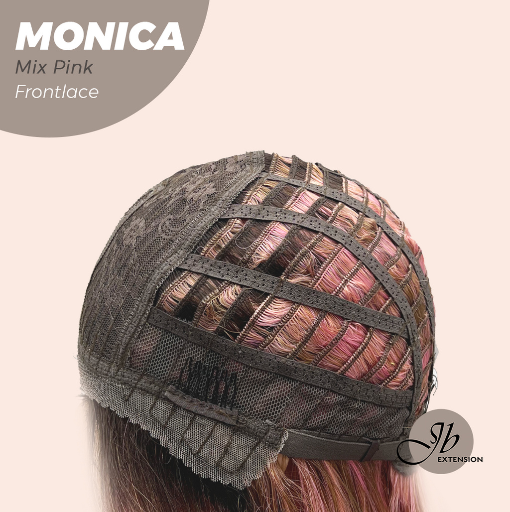 JBEXTENSION 26 Inches Curly Mix Pink Pre-Cut Frontlace Glueless Wig MONICA MIX PINK