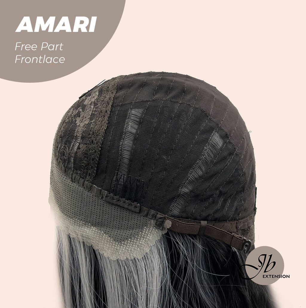 JBEXTENSION 18 Inches Black With White Highlight Pre-Cut Free Part Frontlae Glueless Wig AMARI