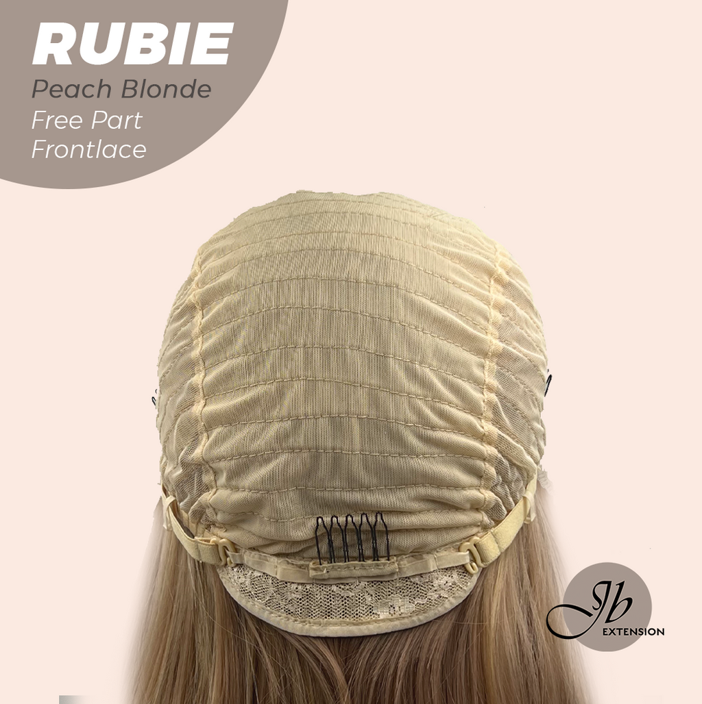JBEXTENSION 30 Inches Peach Blonde Long Straight Fiber X, Tangle Less Pre-Cut Free Part Frontlae Glueless Wig RUBIE PEACH BLONDE【FIBER X】