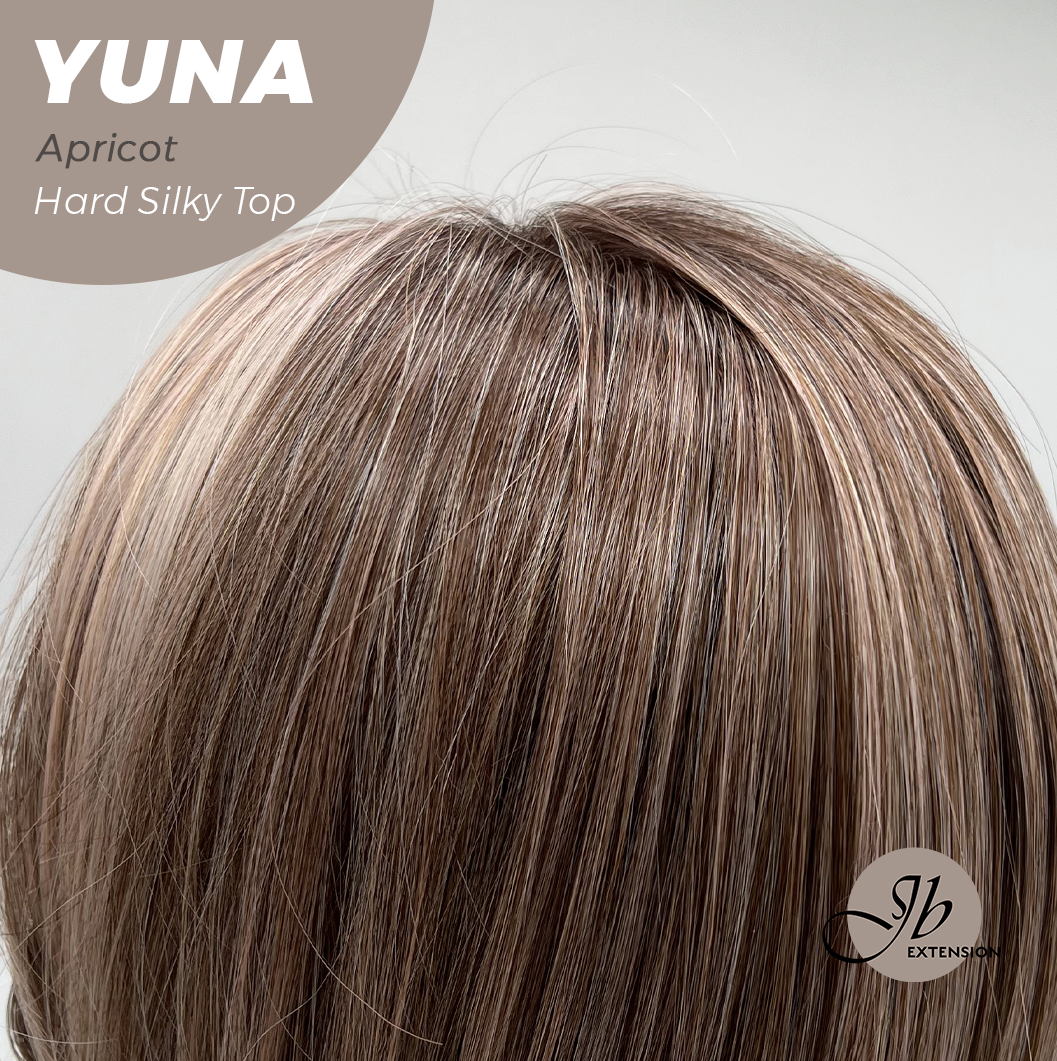 JBEXTENSION 12 Inches Scalpiana Apricot 3.5X4 Hard Silky Top Natural Scalp Effect Women Wig With Bangs YUNA APRICOT