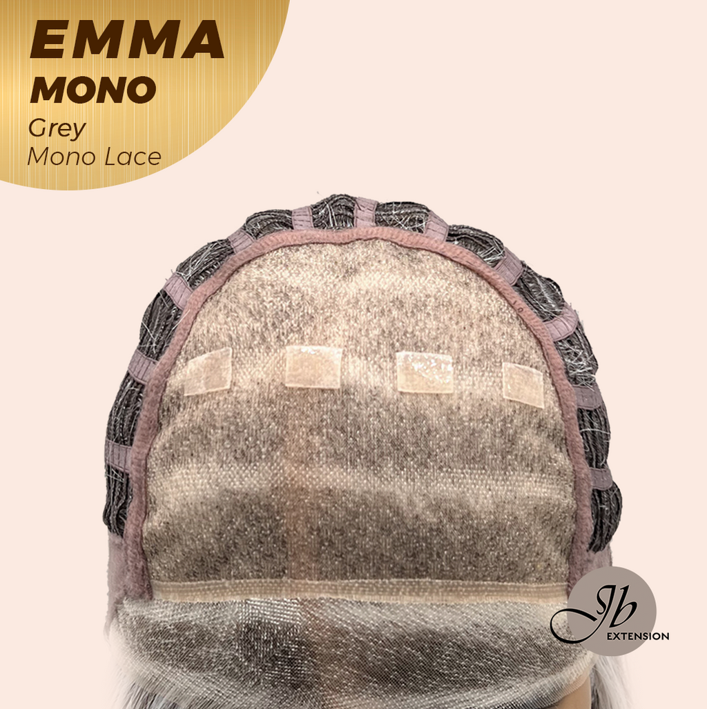 JBEXTENSION EMMA MONO Monofilament Handmade Wig 6X5 Full Monofilament Hand Tied Top Wig 14 Inches Grey Mono Lace Wig With Anti-slip Silicone Strips Glueless Wig EMMA MONO GREY【BENDY EAR TABS】