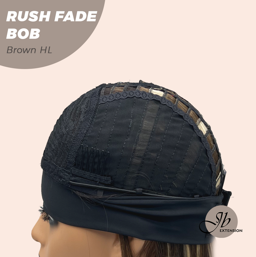 JBEXTENSION 12 Inches Short Hair Brown with Highlight Headband Wig RUSH FADE BOB - BROWN HIGHLIGHT