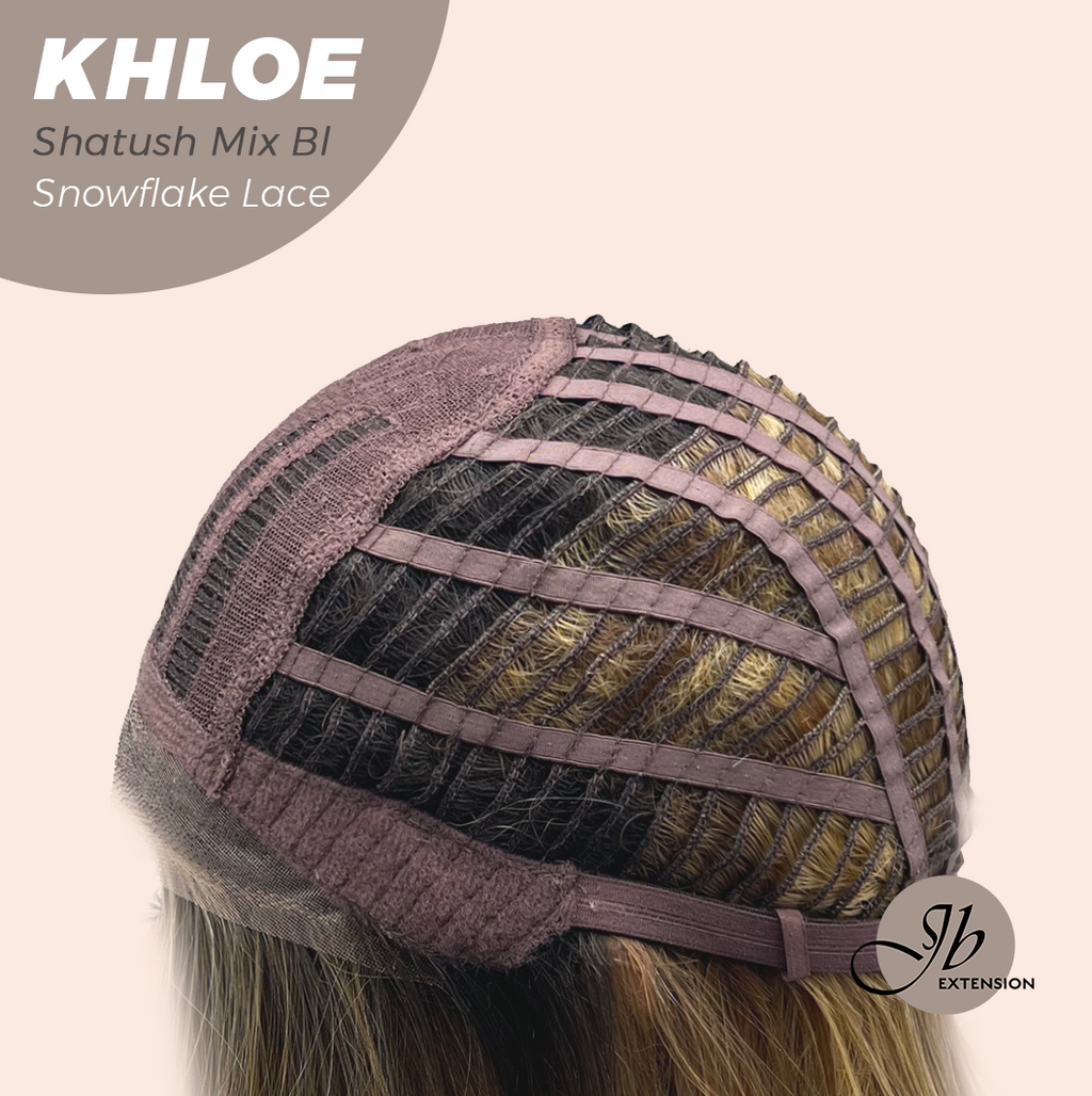 JBEXTENSION 12 Inches Bob Cut Shatush Mix Blonde Pre-Cut Snowflake Lace Frontlace Glueless Wig KHLOE SHATUSH MIX BLONDE【PERMATEASE】【BENDY EAR TABS】- M/L