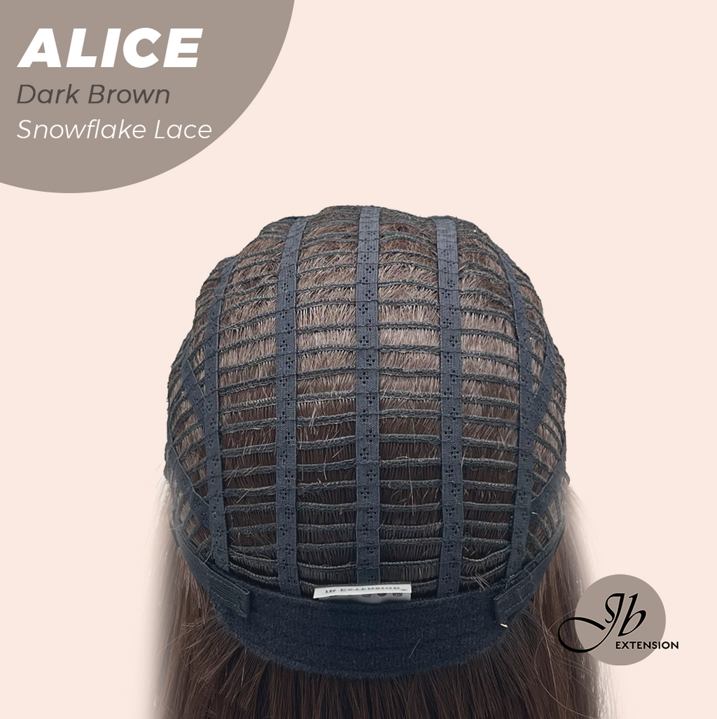 JBEXTENSION 12 Inches Dark Brown Pre-Cut Side Part Snowflake Lace Frontlace Glueless Wig ALICE DARK BROWN【BENDY EAR TABS】- M/L
