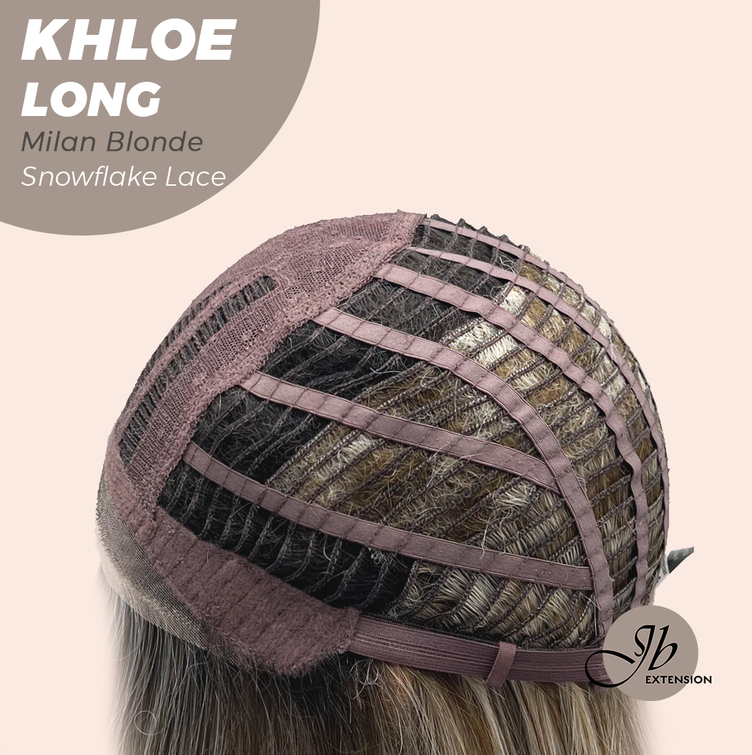 JBEXTENSION 18 Inches Milan Blonde Pre-Cut Snowflake Lace Frontlace Glueless Wig KHLOE LONG MILAN BLONDE【PERMATEASE】【BENDY EAR TABS】- M/L