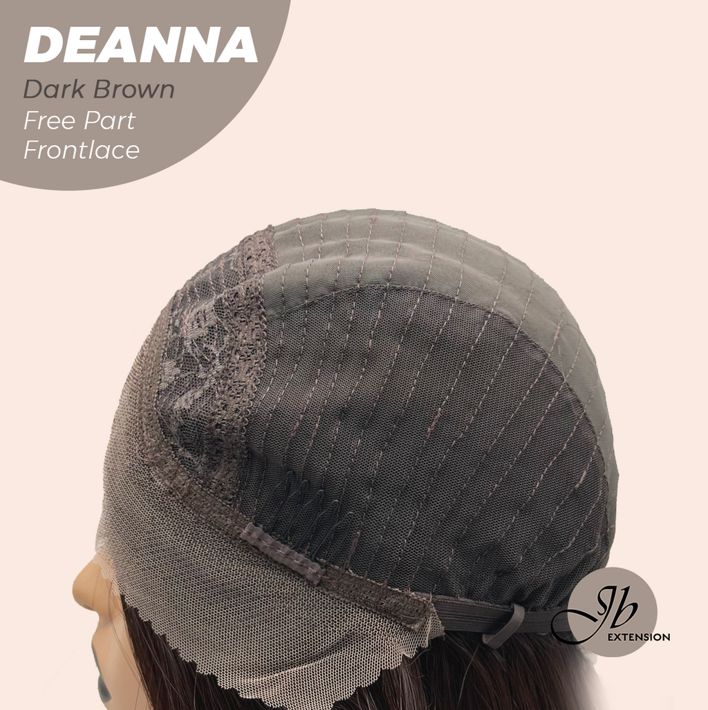JBEXTENSION 28 Inches Long Dark Brown Curly Pre-Cut Free Part Frontlace Glueless Wig DEANNA DARK BROWN