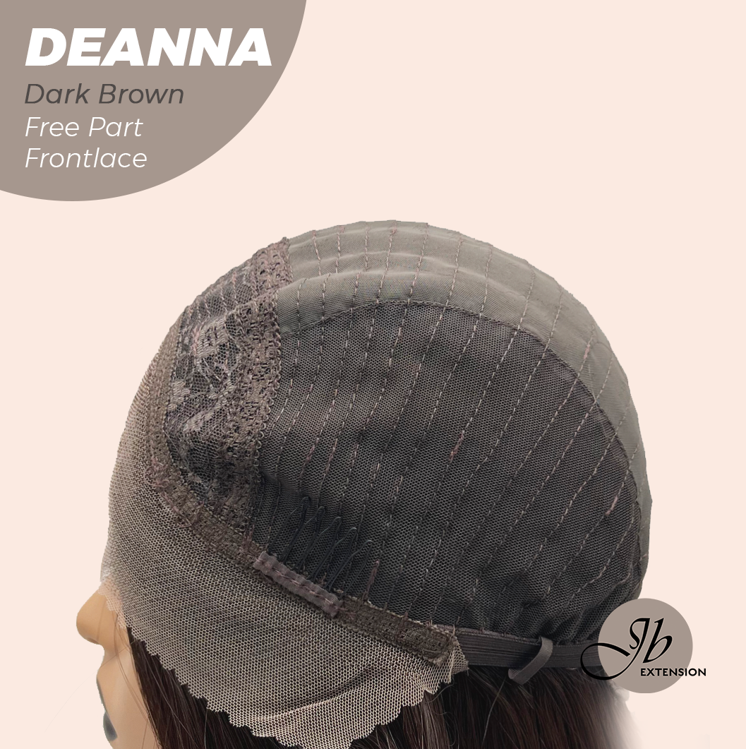 JBEXTENSION 28 Inches Long Dark Brown Curly Pre-Cut Free Part Frontlace Glueless Wig DEANNA DARK BROWN