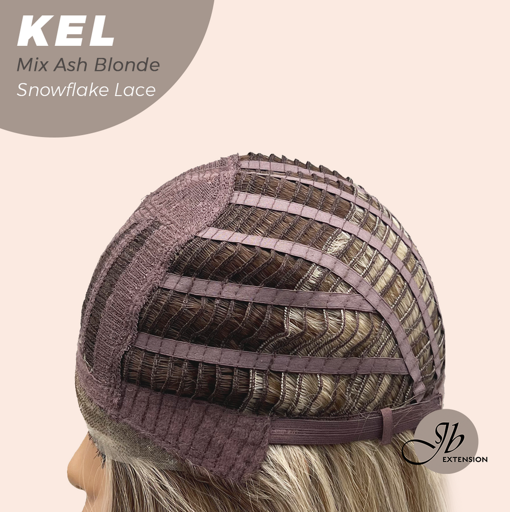 JBEXTENSION 22 Inches Mix Ash Blonde Pre-Cut Snowflake Lace Frontlace Glueless Wig KEL MIX ASH BLONDE【PERMATEASE】【BENDY EAR TABS】- M/L