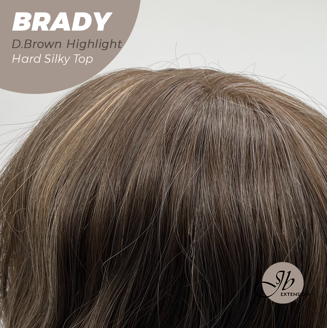 JBEXTENSION 12 Inches Scalpiana Wave Dark Brown with Highlight 3.5X4 Hard Silky Top Natural Scalp Effect Wig with Bang BRADY DARK BROWN HIGHLIGHT