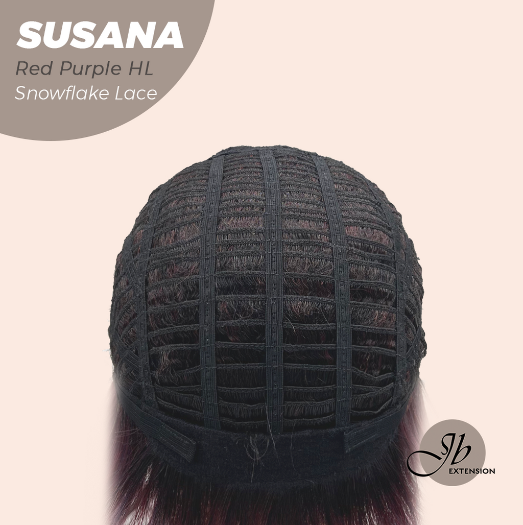 JBEXTENSION 9 Inches Red Purple Highlight Pre-Cut Side Part Snowflake Lace Frontlace Glueless Wig SUSANA RED PURPLE HIGHLIGHT【BENDY EAR TABS】