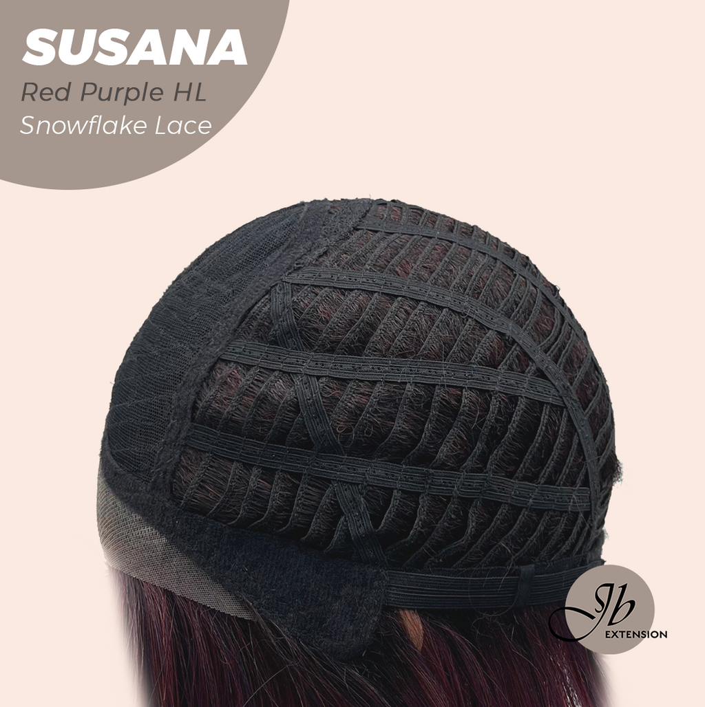 JBEXTENSION 9 Inches Red Purple Highlight Pre-Cut Side Part Snowflake Lace Frontlace Glueless Wig SUSANA RED PURPLE HIGHLIGHT【BENDY EAR TABS】