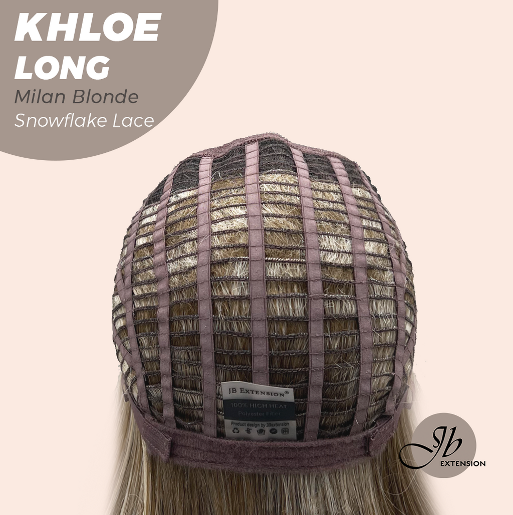 JBEXTENSION 18 Inches Milan Blonde Pre-Cut Snowflake Lace Frontlace Glueless Wig KHLOE LONG MILAN BLONDE【PERMATEASE】【BENDY EAR TABS】- M/L