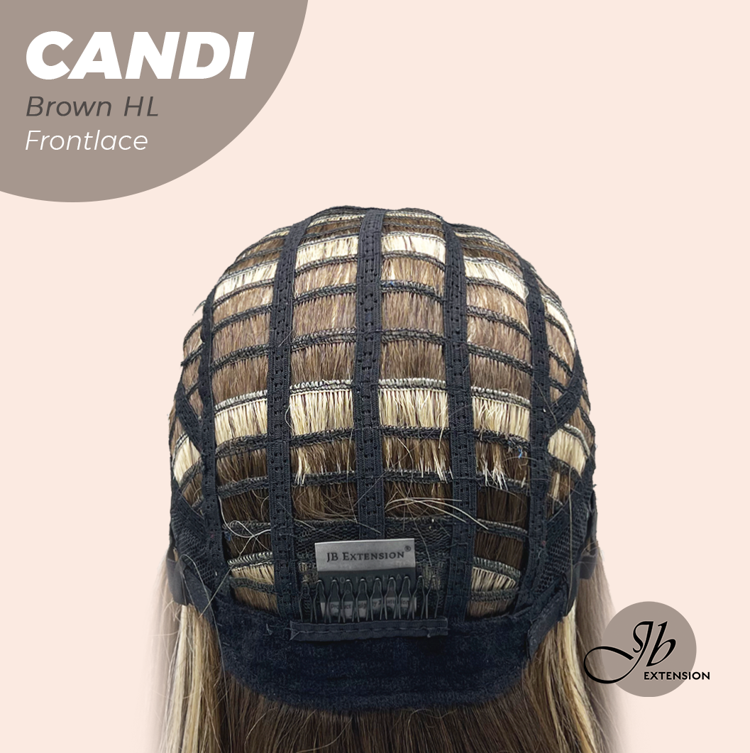 JBEXTENSION 20 Inches Brown Highlight Pre-Cut Side Part Frontlace Glueless Wig CANDI BROWN HIGHLIGHT
