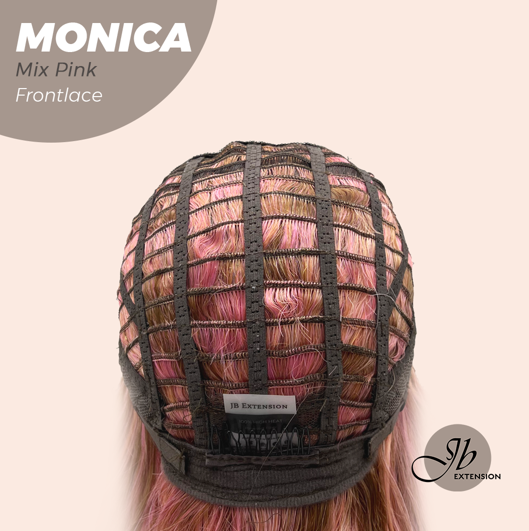 JBEXTENSION 26 Inches Curly Mix Pink Pre-Cut Frontlace Glueless Wig MONICA MIX PINK